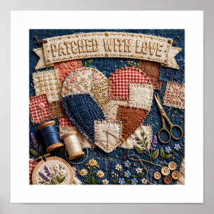 Mit Liebe Geflickt – Patchwork-Herz Vintage-Sticke Poster