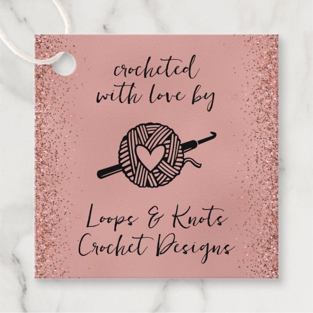 Mit Liebe gehäkelt Quadrat Geschenkanhänger (Vorderseite)