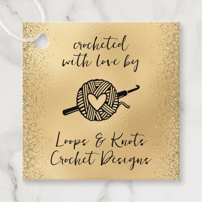 Mit Liebe gehäkelt Quadrat Geschenkanhänger (Vorderseite)