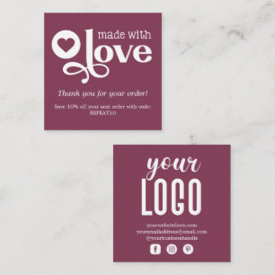 Mit Liebe gemacht Personalisierte Bestell-Dankesch Quadratische Visitenkarte