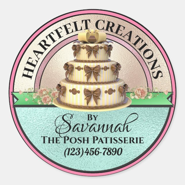 Mit Liebe geschaffen Elegant Cake Sticker (Vorderseite)