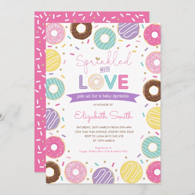 mit Liebe gesprenkelt | Donut Baby Shower Einladung (Vorne/Hinten)