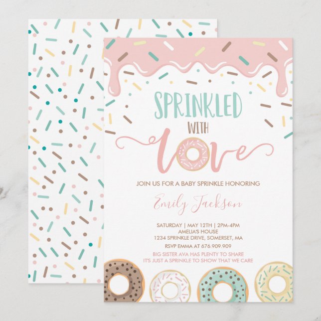 Mit Liebe gesprenkelte Sprinkle-Einladung von Donu Einladung (Vorne/Hinten)