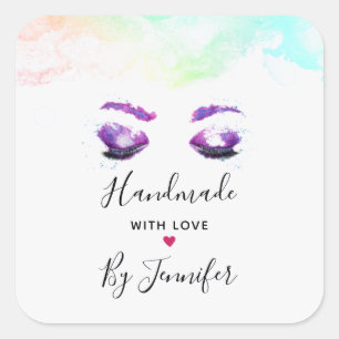 Mit Liebe Glamour Lila Eyes Wasserfarbe Quadratischer Aufkleber