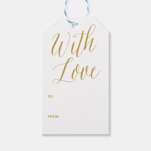 Mit Liebe | Gold Modern Calligraphy Gift Tag Geschenkanhänger (Vorderseite)