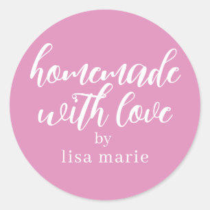 Mit Liebe Handgemacht Personalisiertes Fuchsia Ros Runder Aufkleber