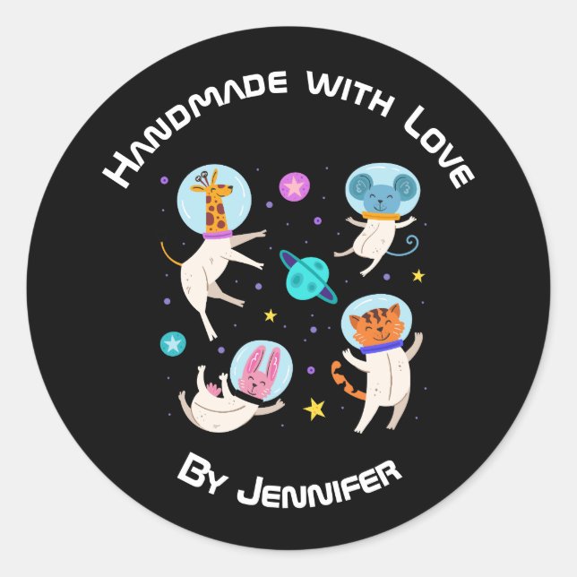 Mit Liebe hergestellt - Niedliches Astronautentier Runder Aufkleber (Vorderseite)