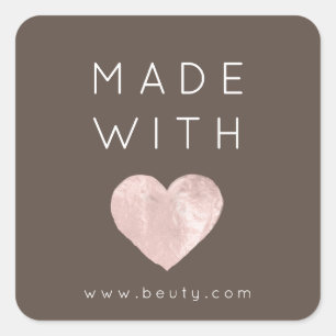 Mit Liebe Herz rosa Webname einfach Bronze gemacht Quadratischer Aufkleber