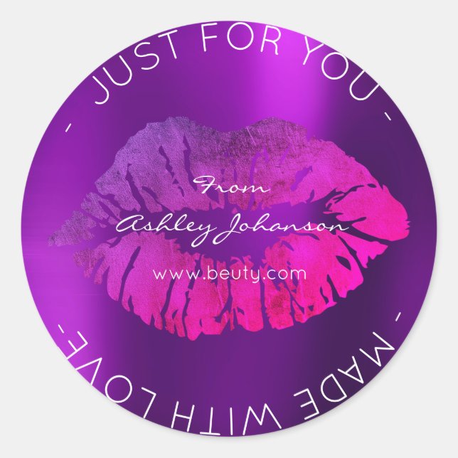 Mit Liebe Lila, rosa Makeup Lippen Runder Aufkleber (Vorderseite)