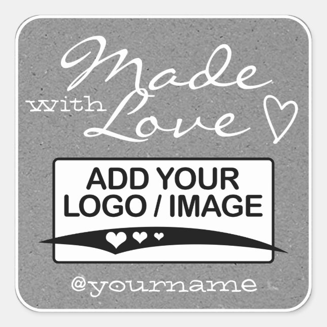 Mit Liebe Logo Template Papier grau Quadratischer Aufkleber (Vorderseite)