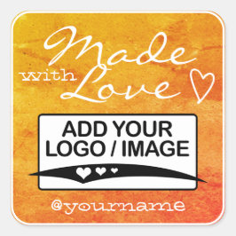 Mit Liebe Logo Vorlage Wasserfarben Orange Quadratischer Aufkleber