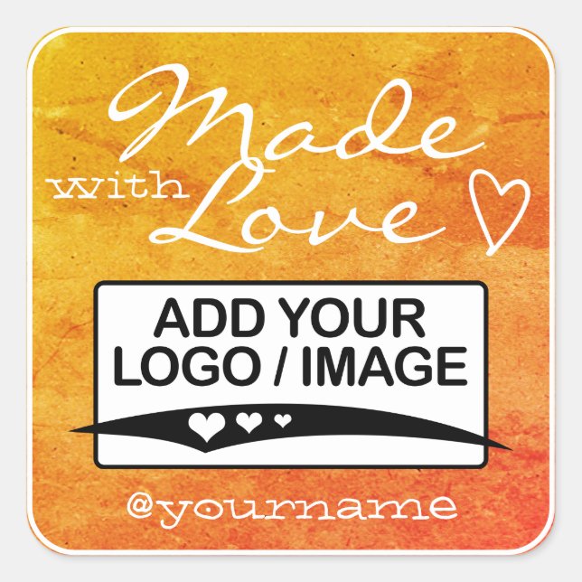 Mit Liebe Logo Vorlage Wasserfarben Orange Quadratischer Aufkleber (Vorderseite)