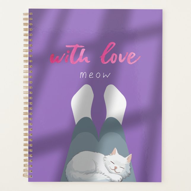 "Mit Liebe, Meow" Kuschelkatzen-Notizbuch Planer (Vorderseite)
