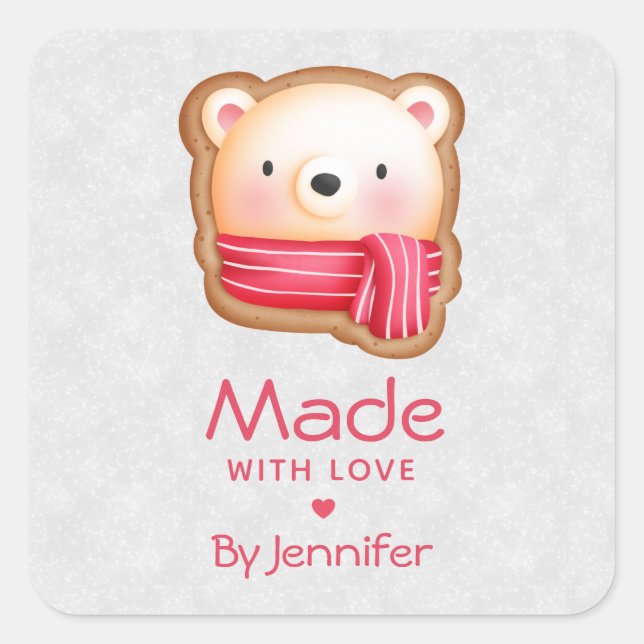 Mit Liebe Niedliche Bärenfront im Roten Scarf Quadratischer Aufkleber (Vorderseite)