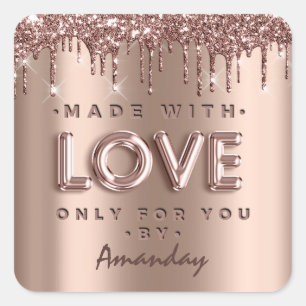 Mit Liebe nur für Sie nach Name Rose Glitzer Quadratischer Aufkleber