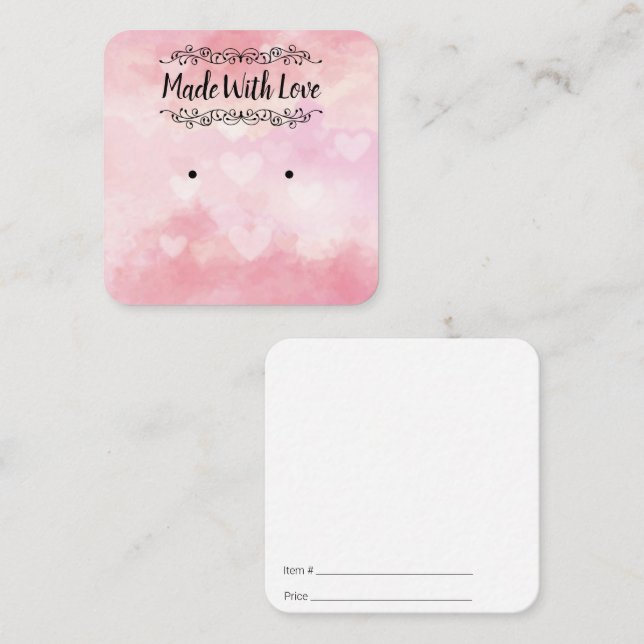 Mit Liebe-Ohrkarte, Wasserfarbenherzen Quadratische Visitenkarte (Vorne/Hinten)