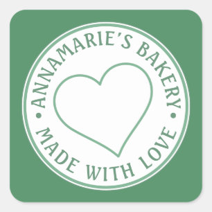 Mit Liebe Personalisiertes Herz Homemade Green Quadratischer Aufkleber