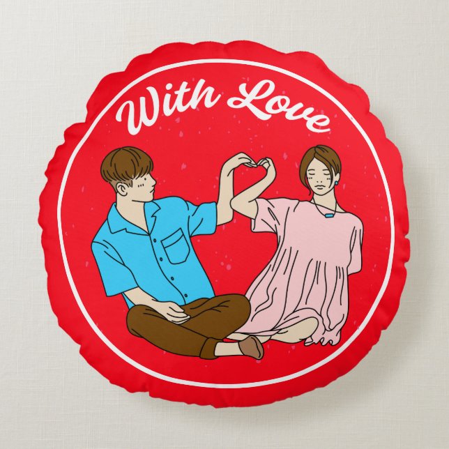 Mit Liebe – Romantisches Paar Runde Kissen (Vorderseite)