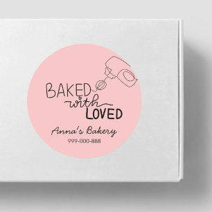 Mit Liebe rosa Handschrift gebacken Runder Aufkleber
