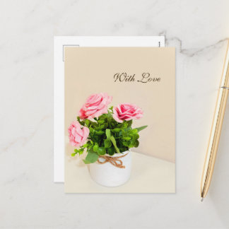 Mit Liebe rosa Rosen Feiertagspostkarte