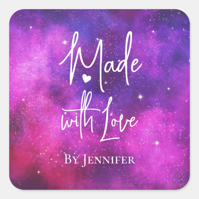 Mit Liebe rosa und Lila Raumgestaltung und Sternen Quadratischer Aufkleber (Vorderseite)