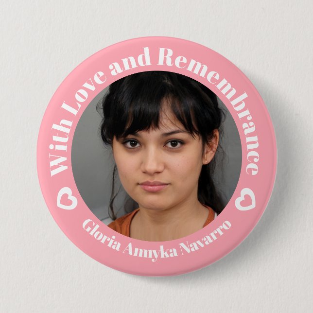 Mit Liebe rosa zwei weiße Herzen Foto Erinnerung Button (Vorderseite)