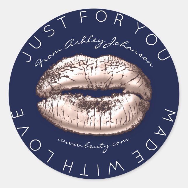 Mit Liebe Rose Kiss Pink Navy Makeup Lips Runder Aufkleber (Vorderseite)