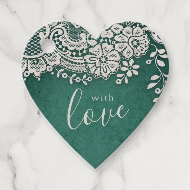 Mit Liebe smaragdfarbene Vintage Spitze Geschenkanhänger (Vorderseite)