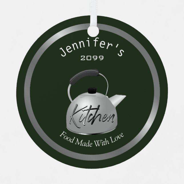 Mit Liebe Teekanne hergestellte Speisen Weihnachts Ornament Aus Metall (Vorderseite)