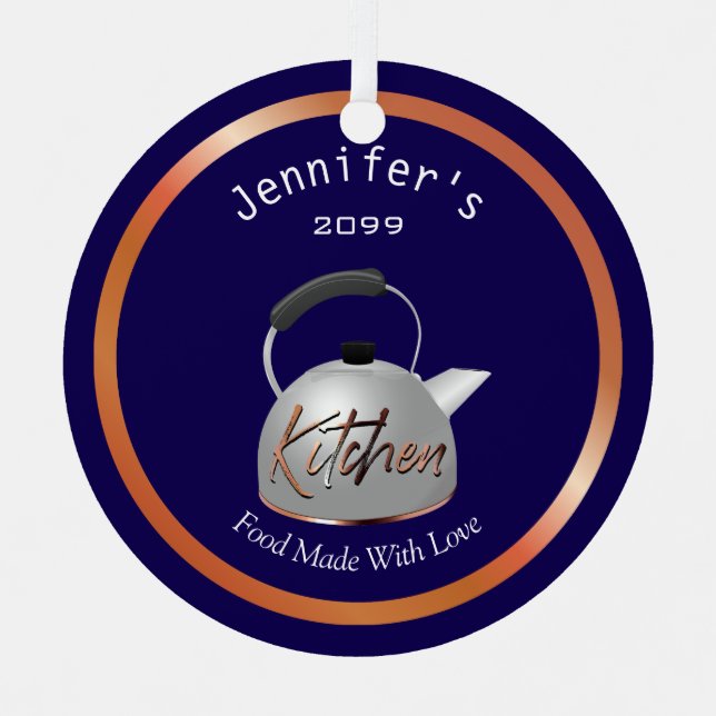 Mit Liebe Teekanne hergestellte Speisen Weihnachts Ornament Aus Metall (Vorderseite)
