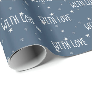 Mit Liebe Text White Stars Wrapping Paper Geschenkpapier