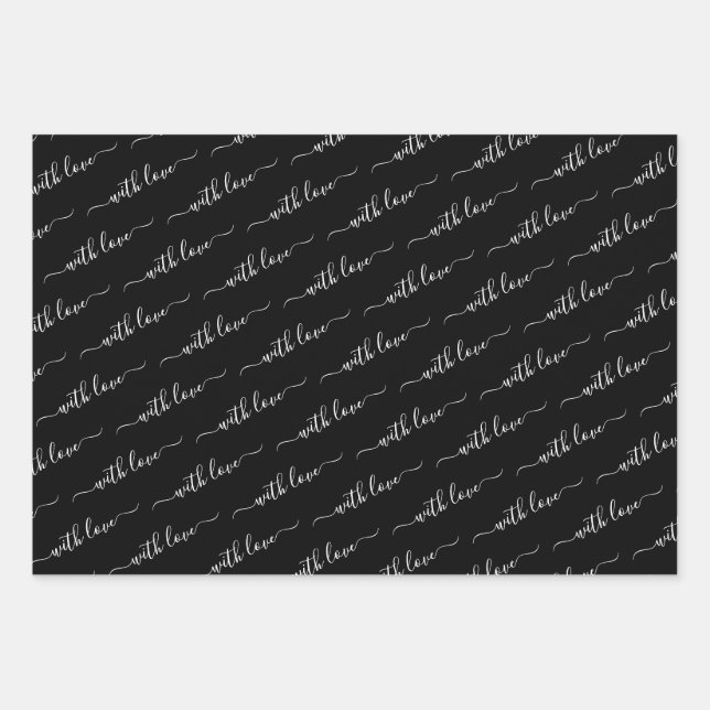 mit Liebe Typografie Schwarz-Weiß Geschenkpapier Set (Vorderseite)