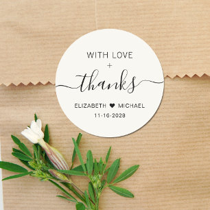 Mit Liebe und Dank Cream Hochzeit Danke Runder Aufkleber