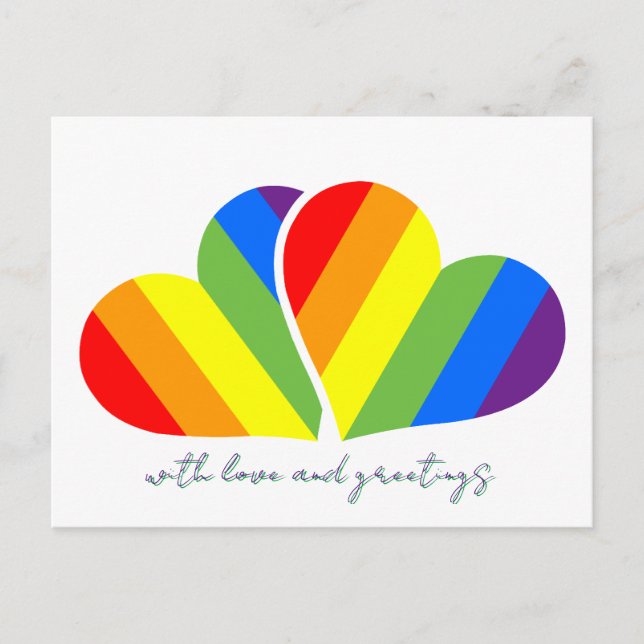 mit Liebe und Regenbogenherzen Postkarte (Vorderseite)