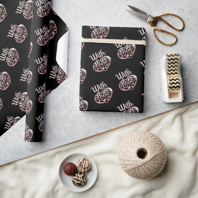 Mit Liebe Valentine Rose Goldherzen schwarz Geschenkpapier (Basteln)