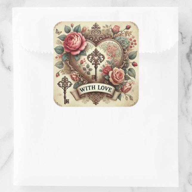 "Mit Liebe" Vintage Romantische Stickers (Tasche)
