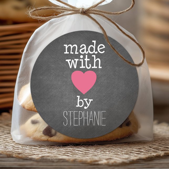 Mit Liebe von Ihnen hergestellt - Hot-Rosa und Kal Runder Aufkleber (Custom Sticker for Party Favors or Envelopes)