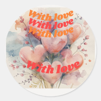 Mit Liebe Wasserfarbe-Herzen Romantisches Sticker- Runder Aufkleber