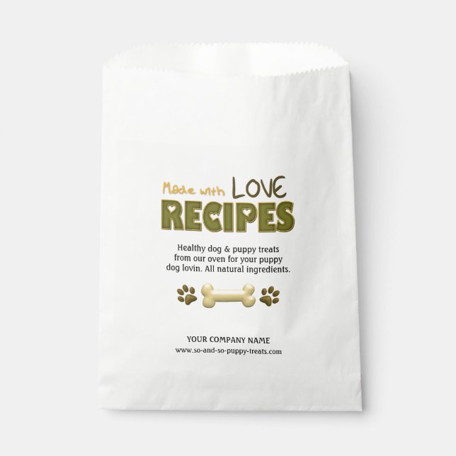 Mit Liebe-Welpe-Hund-Leckereien-CUSTOM-FAVOR-BAGS Geschenktütchen (Vorderseite)