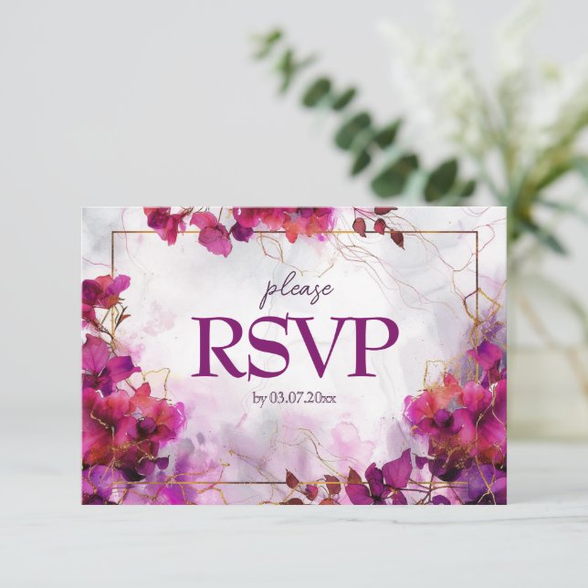 Mit Liedanforderung Fuchsia Verzauberung: Wasserfa RSVP Karte (Stehend Vorderseite)