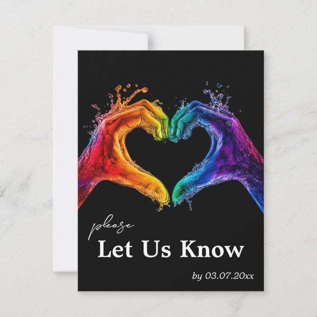 🌈 ❤️ Mit Liegeanforderung Herz des Stolzes Hochze RSVP Karte (Vorderseite)