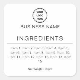 Mit Logo White Modern List of Ingredients Label Quadratischer Aufkleber