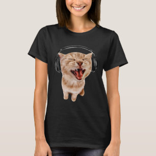 Mit Mädchen Katze Kopfhörer Meme T-Shirt