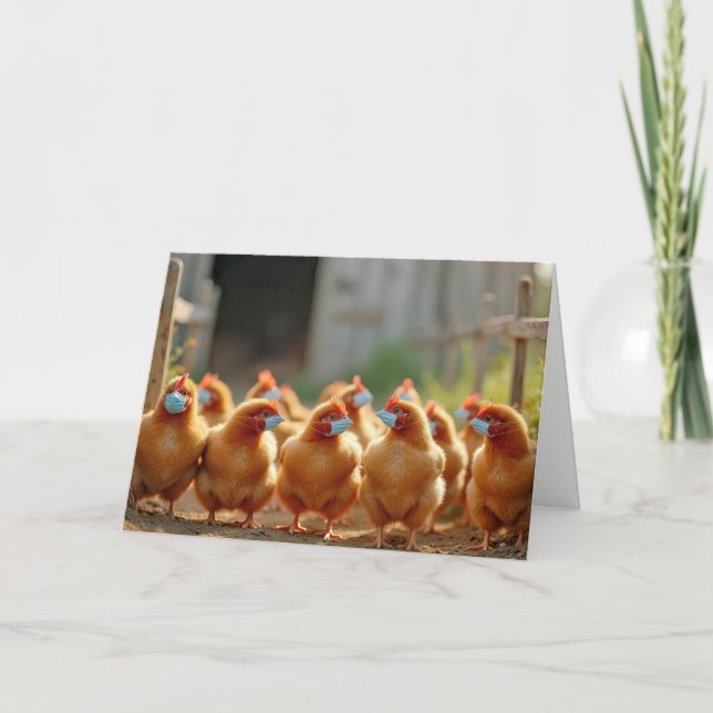Mit Masken wird bald ein Hähnchen gesund Karte (Vorderseite)