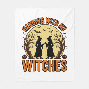 Mit meinen Hexen abhängen Vintage Halloween Design Fleecedecke