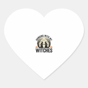 Mit meinen Hexen abhängen Vintage-Halloween-Design Herz-Aufkleber