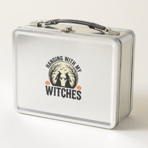 Mit meinen Hexen abhängen Vintage-Halloween-Design Metall Brotdose