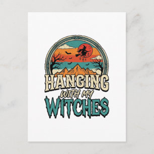 Mit meinen Hexen abhängen Vintage-Halloween-Design Postkarte