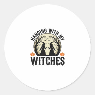 Mit meinen Hexen abhängen Vintage-Halloween-Design Runder Aufkleber