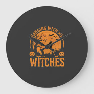 Mit meinen Hexen Halloween-Design (3) Große Wanduhr